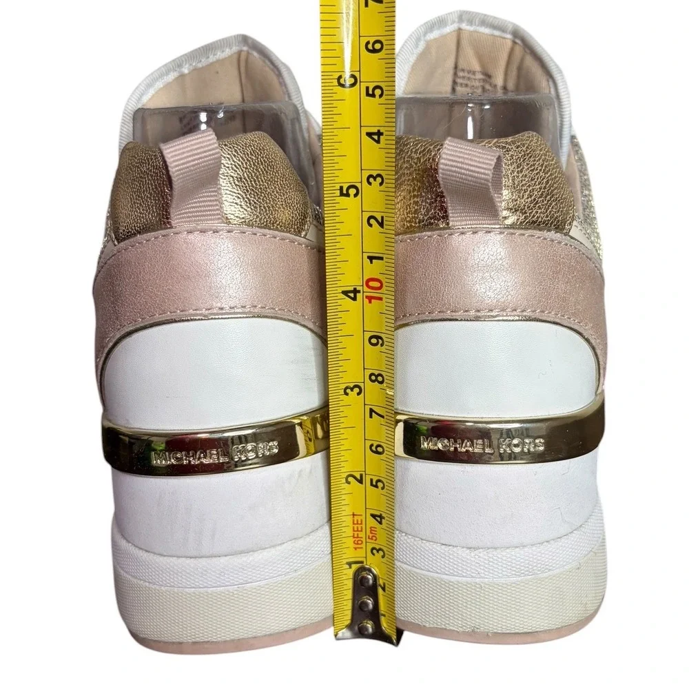 Michael Kors White Pink Wedge Sneakers Glitter Leather Women's Size 8.5M